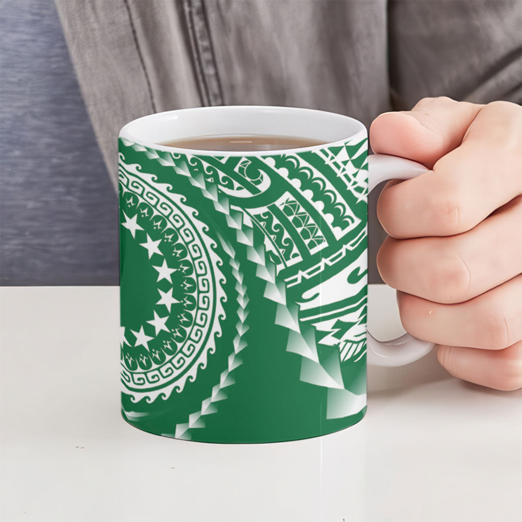 Cook Islands Gospel Day Ceramic Mug Green Tribal Curves LT05 - Polynesian Pride