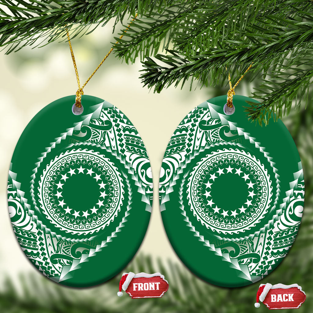 Cook Islands Gospel Day Ceramic Ornament Green Tribal Curves