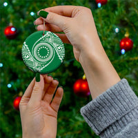 Cook Islands Gospel Day Ceramic Ornament Green Tribal Curves