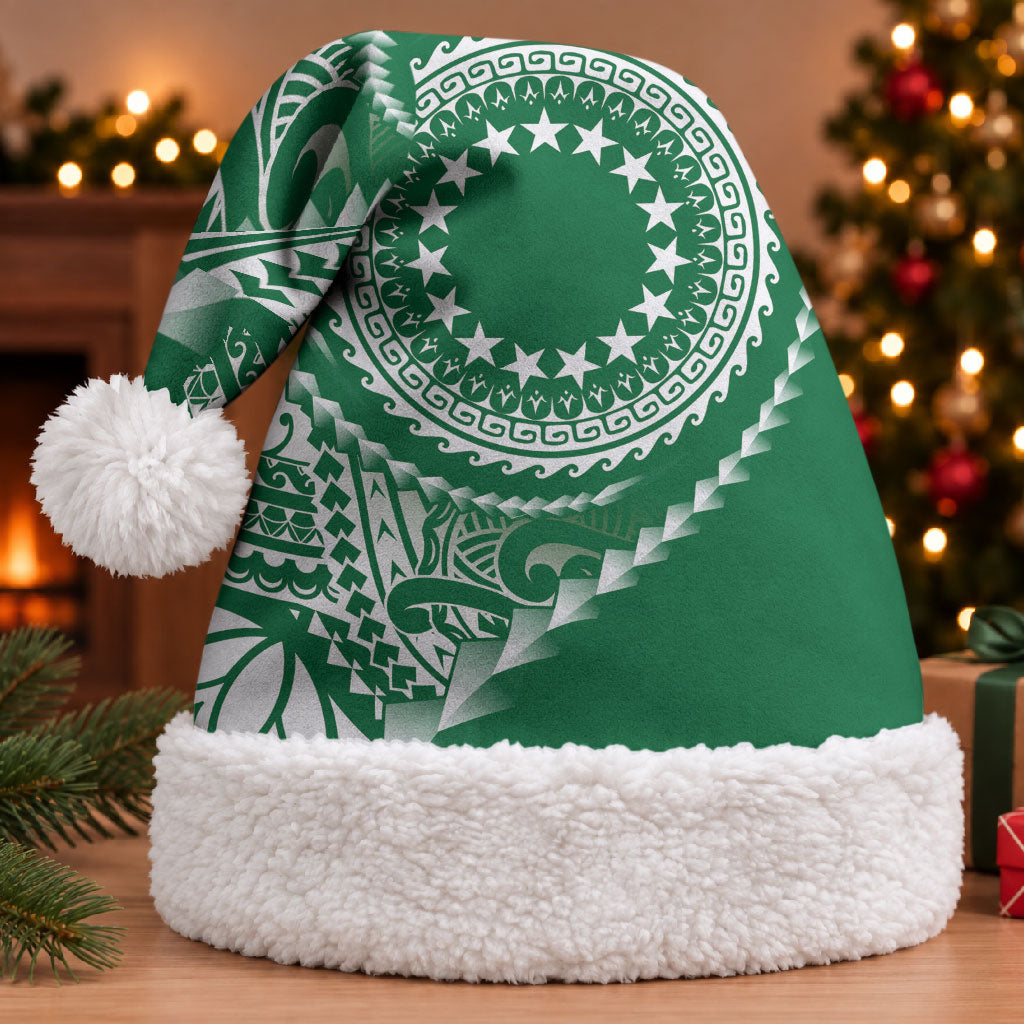 Cook Islands Gospel Day Christmas Santa Hat Green Tribal Curves LT05 With Fur Green - Polynesian Pride
