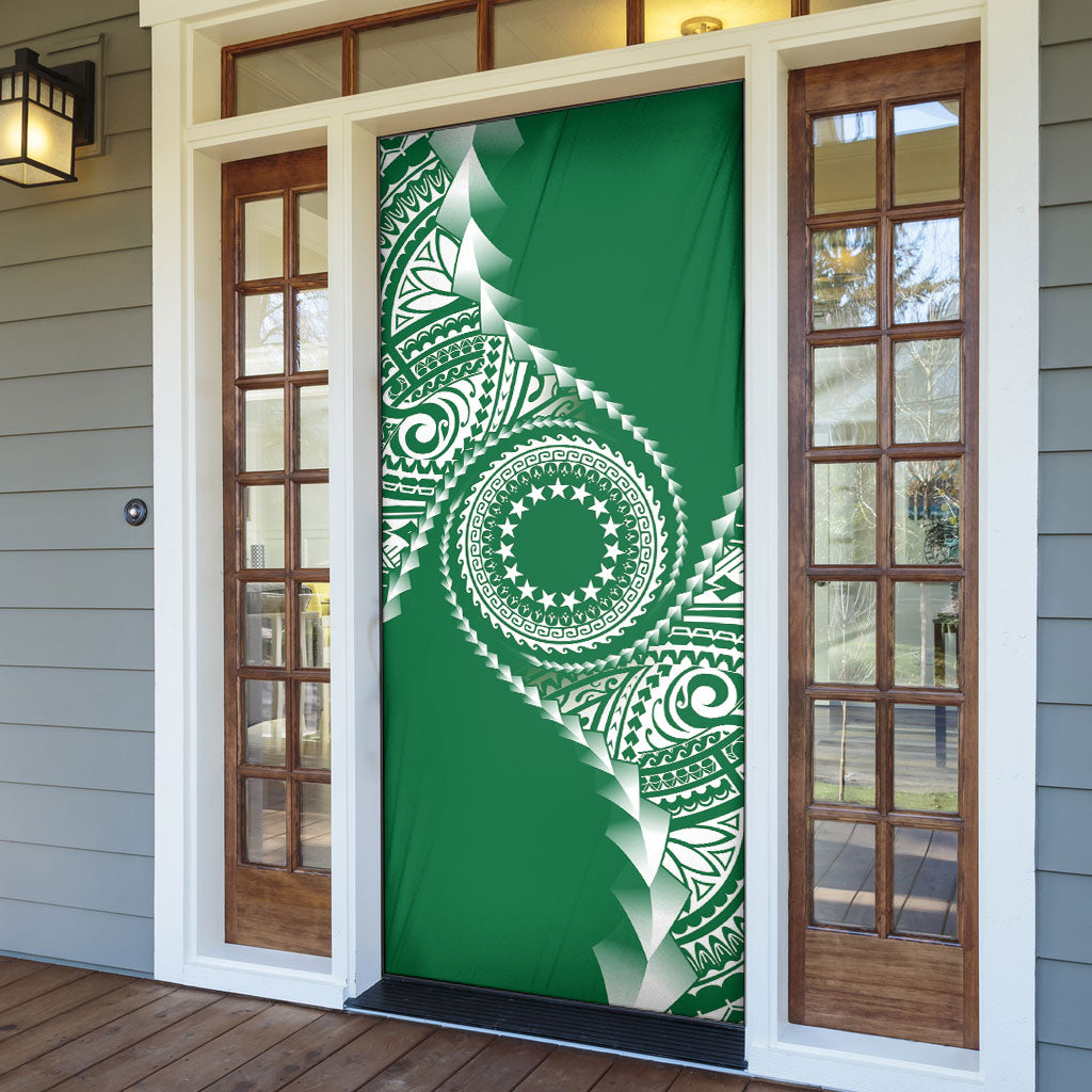 Cook Islands Gospel Day Door Cover Green Tribal Curves LT05 - Polynesian Pride