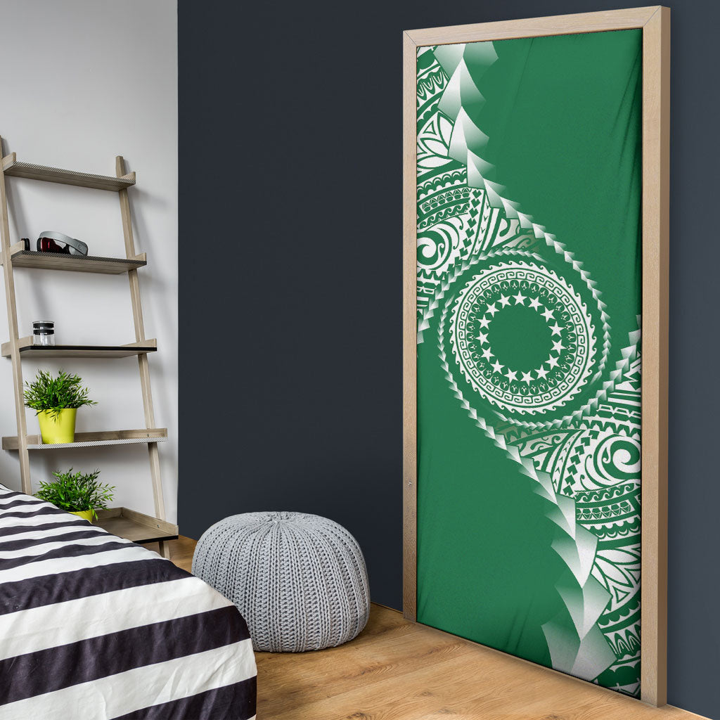 Cook Islands Gospel Day Door Cover Green Tribal Curves LT05 - Polynesian Pride