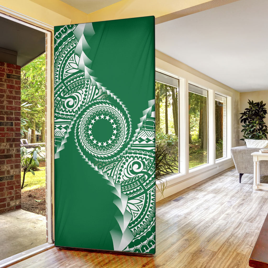 Cook Islands Gospel Day Door Cover Green Tribal Curves LT05 - Polynesian Pride