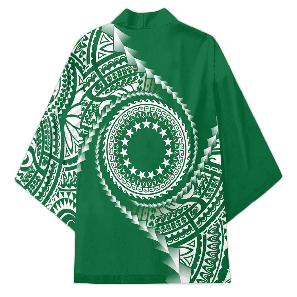 Cook Islands Gospel Day Kimono Green Tribal Curves LT05 - Polynesian Pride