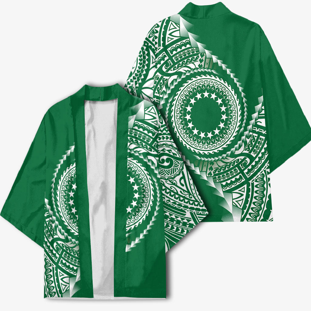 Cook Islands Gospel Day Kimono Green Tribal Curves LT05 - Polynesian Pride