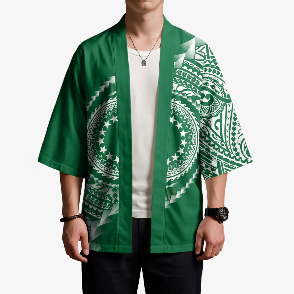 Cook Islands Gospel Day Kimono Green Tribal Curves LT05 - Polynesian Pride