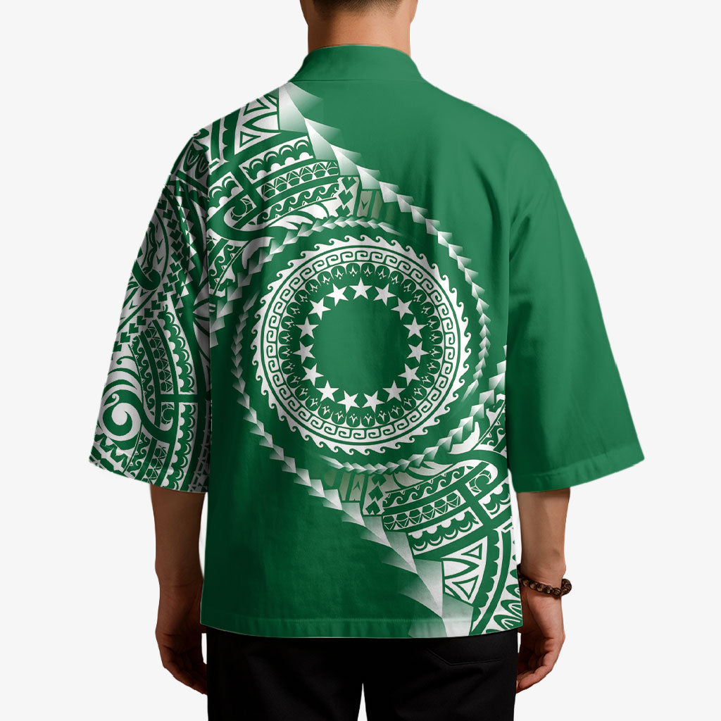 Cook Islands Gospel Day Kimono Green Tribal Curves LT05 - Polynesian Pride