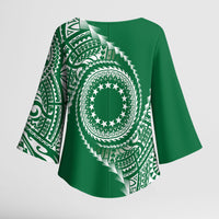 Cook Islands Gospel Day Kimono Sleeve Blouse Green Tribal Curves LT05 - Polynesian Pride