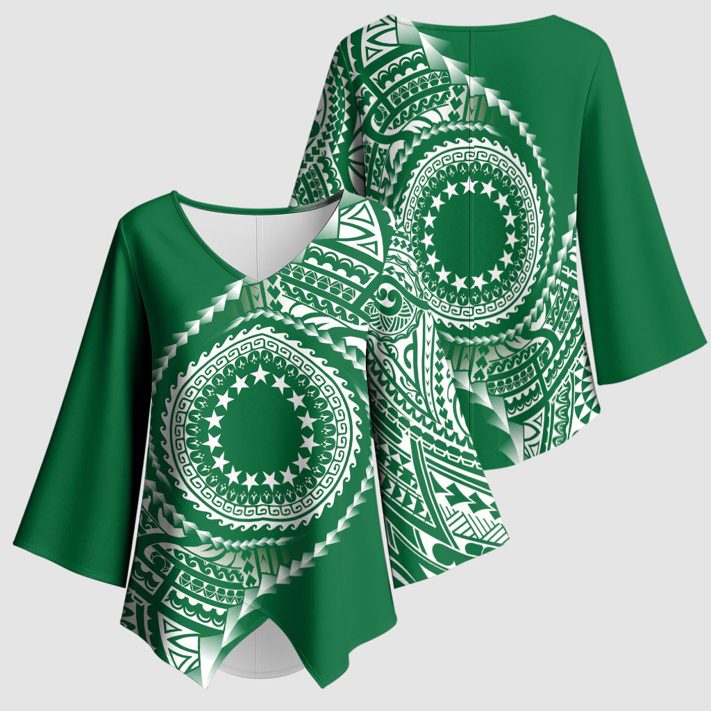 Cook Islands Gospel Day Kimono Sleeve Blouse Green Tribal Curves LT05 - Polynesian Pride