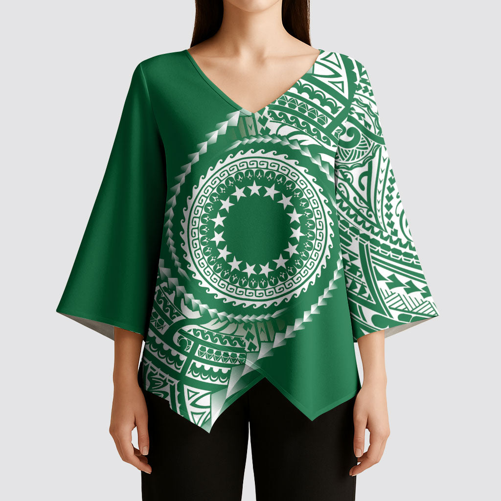 Cook Islands Gospel Day Kimono Sleeve Blouse Green Tribal Curves LT05 - Polynesian Pride