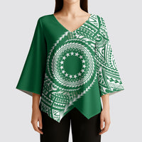 Cook Islands Gospel Day Kimono Sleeve Blouse Green Tribal Curves LT05 - Polynesian Pride