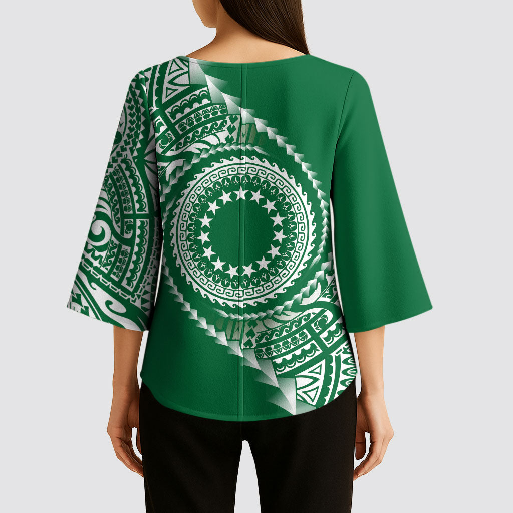 Cook Islands Gospel Day Kimono Sleeve Blouse Green Tribal Curves LT05 - Polynesian Pride