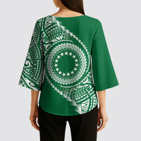 Cook Islands Gospel Day Kimono Sleeve Blouse Green Tribal Curves LT05 - Polynesian Pride