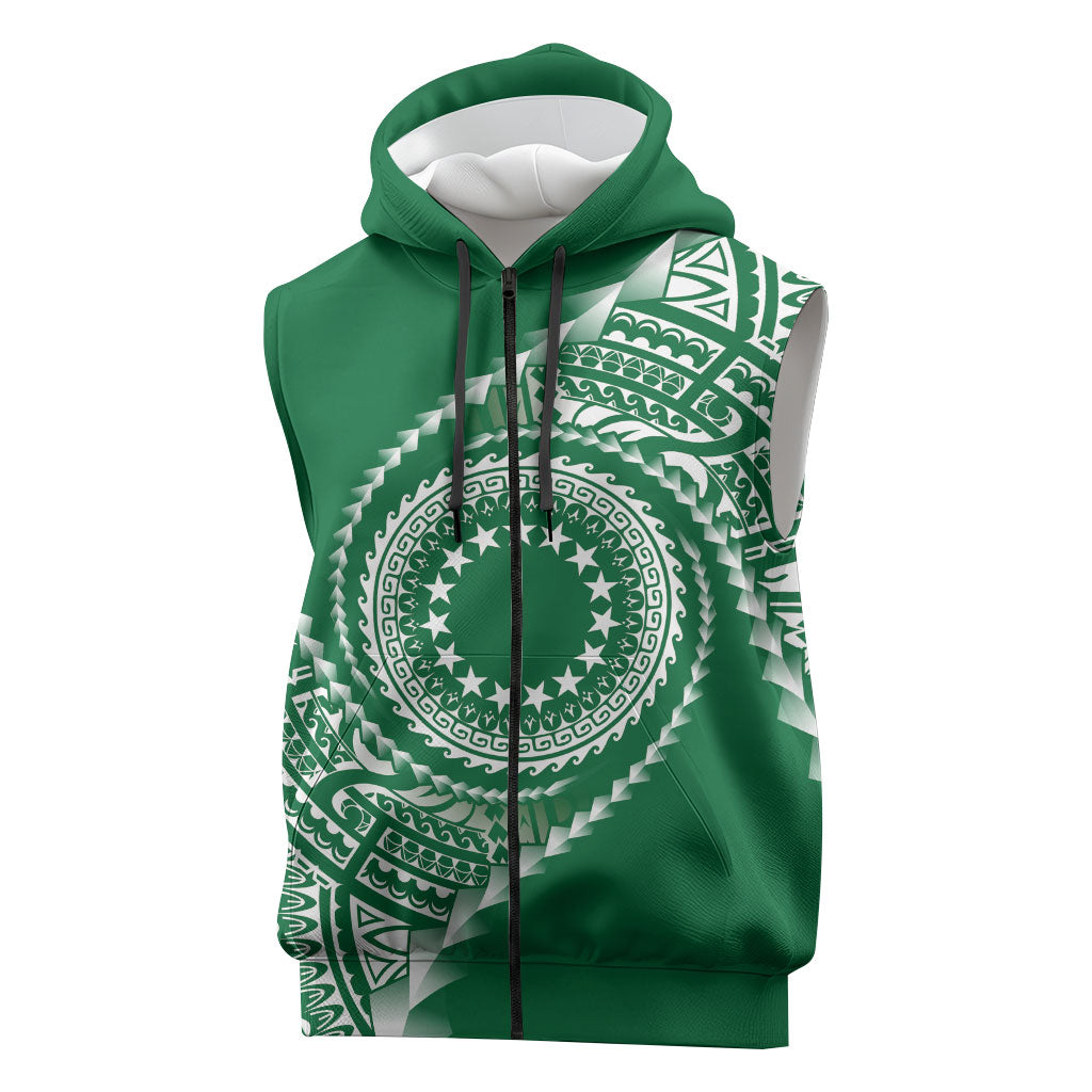 Cook Islands Gospel Day Sleeveless Zip Hoodie Green Tribal Curves LT05 Green - Polynesian Pride