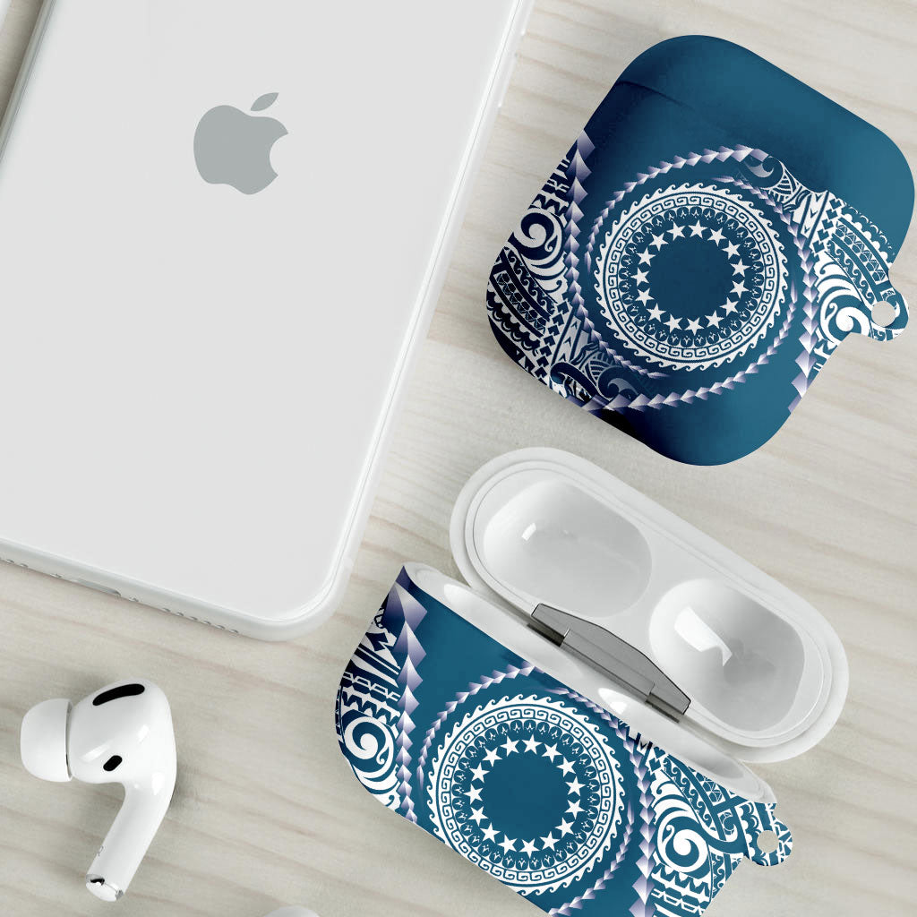 Cook Islands Gospel Day AirPods Case Blue Tribal Curves LT05 - Polynesian Pride