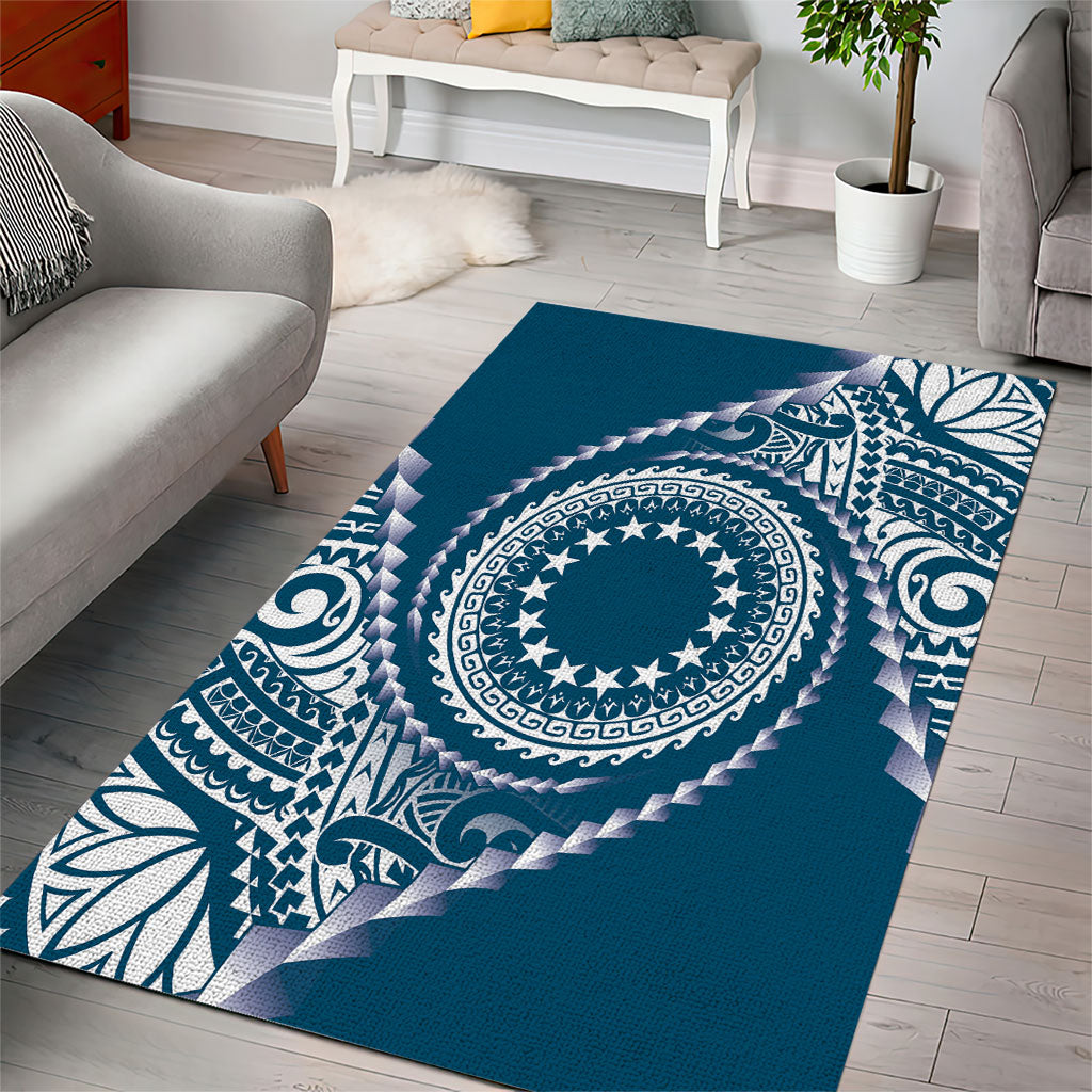 Cook Islands Gospel Day Area Rug Blue Tribal Curves LT05 - Polynesian Pride