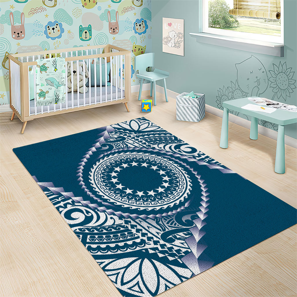 Cook Islands Gospel Day Area Rug Blue Tribal Curves LT05 - Polynesian Pride