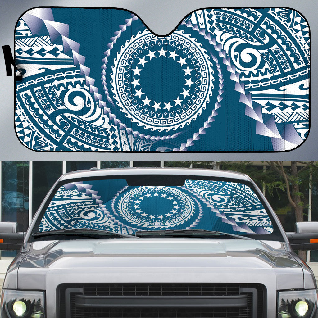 Cook Islands Gospel Day Auto Sun Shade Blue Tribal Curves LT05 Blue - Polynesian Pride