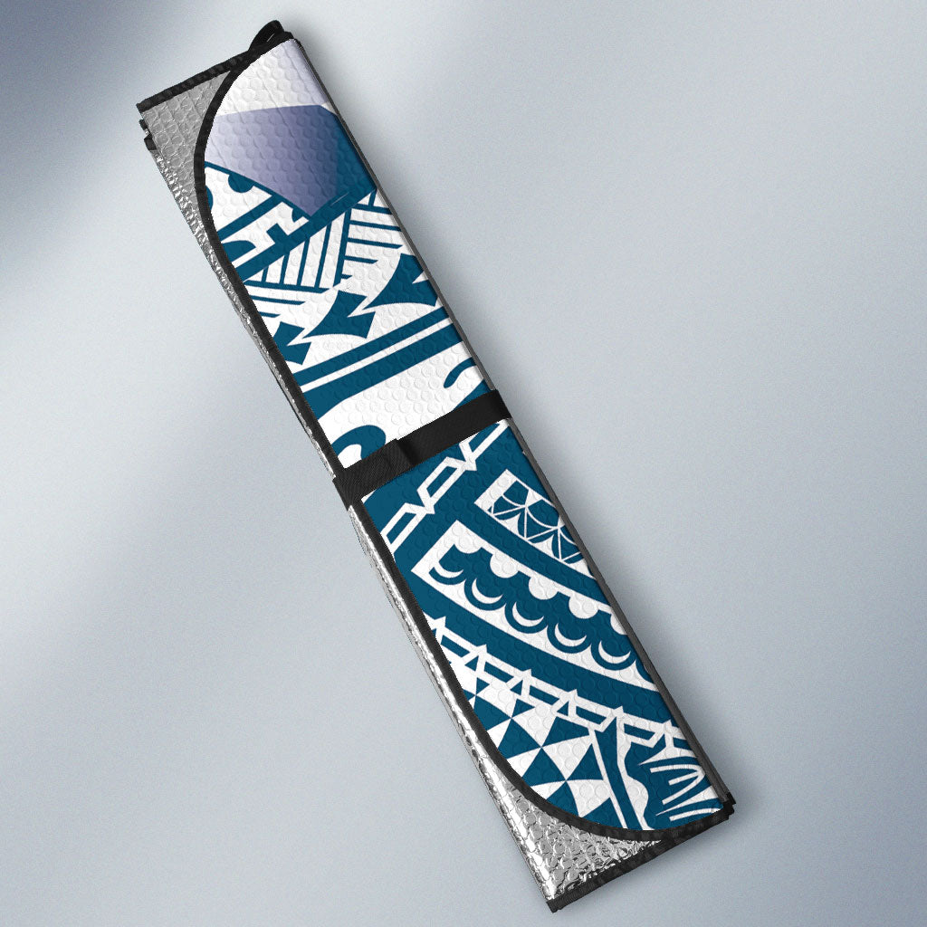 Cook Islands Gospel Day Auto Sun Shade Blue Tribal Curves LT05 - Polynesian Pride