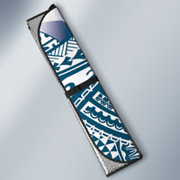 Cook Islands Gospel Day Auto Sun Shade Blue Tribal Curves LT05 - Polynesian Pride