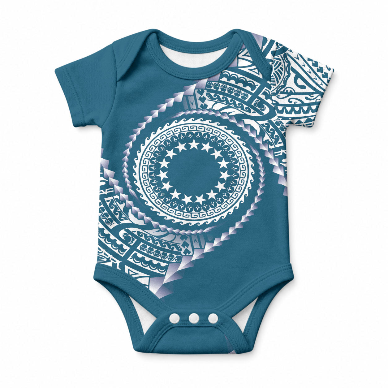 Cook Islands Gospel Day Baby Onesie Blue Tribal Curves LT05 Blue - Polynesian Pride