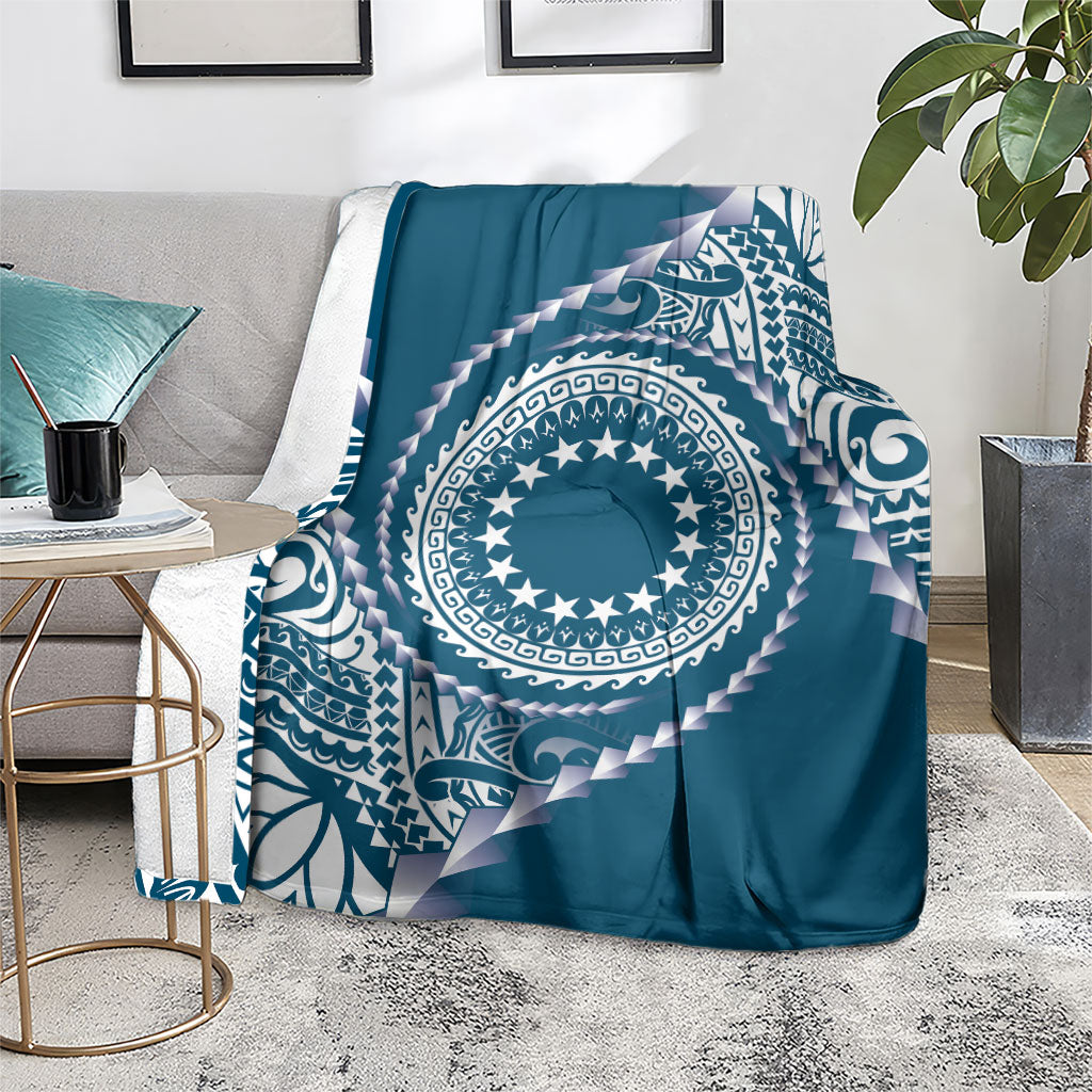 Cook Islands Gospel Day Blanket Blue Tribal Curves LT05 - Polynesian Pride