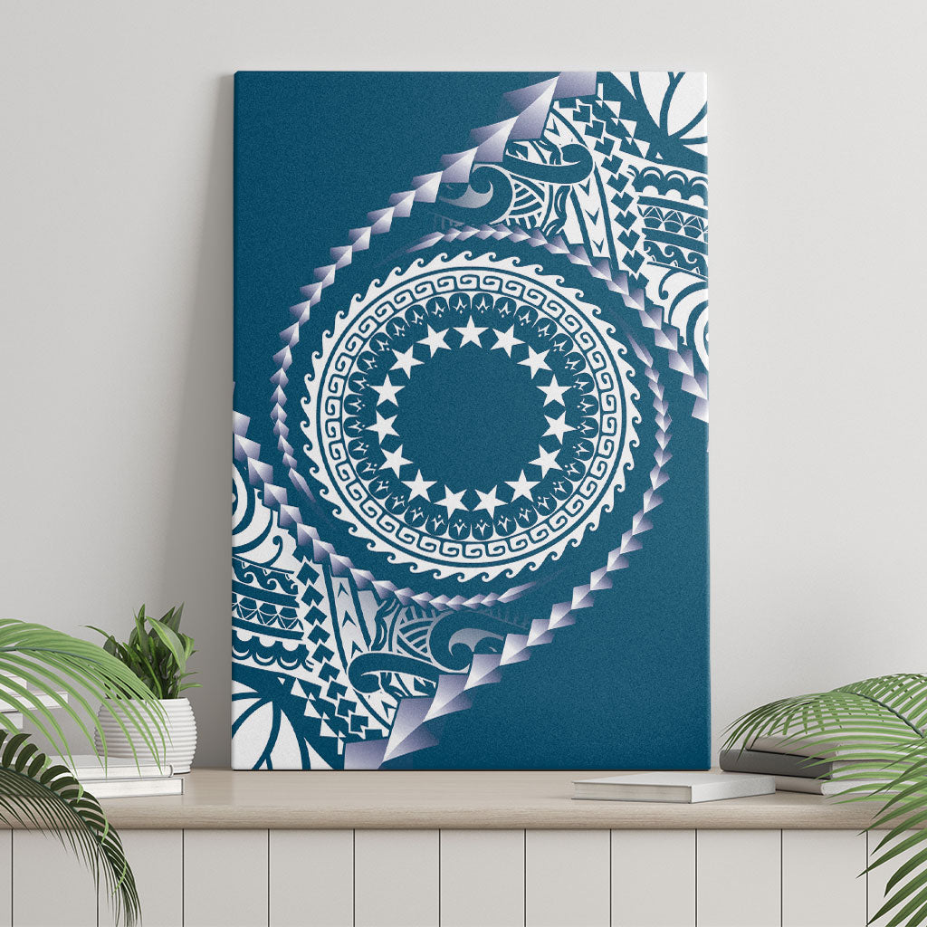 Cook Islands Gospel Day Canvas Wall Art Blue Tribal Curves LT05 - Polynesian Pride