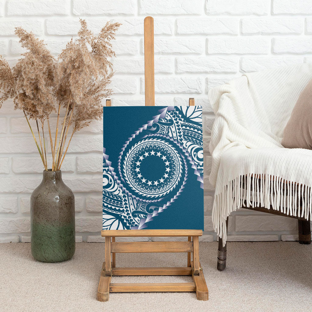 Cook Islands Gospel Day Canvas Wall Art Blue Tribal Curves LT05 - Polynesian Pride