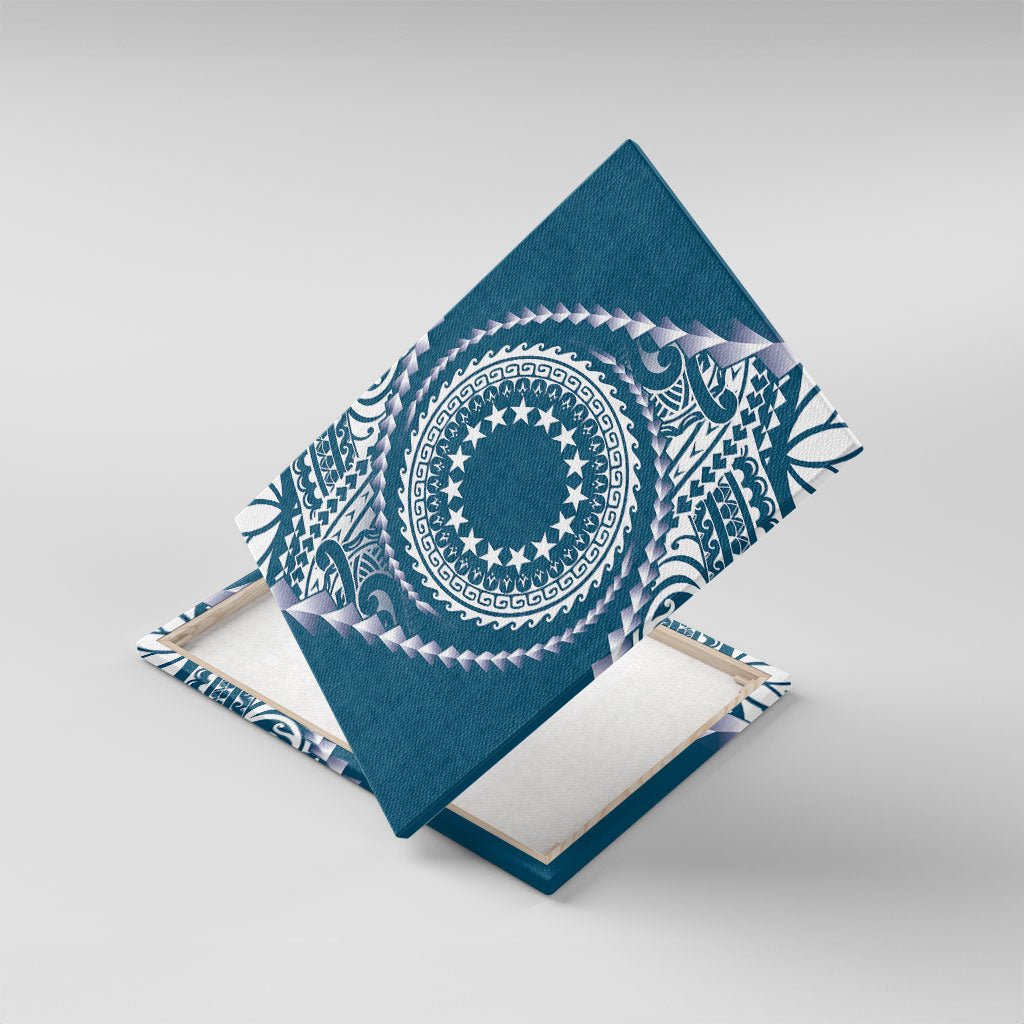 Cook Islands Gospel Day Canvas Wall Art Blue Tribal Curves LT05 With Frame Blue - Polynesian Pride