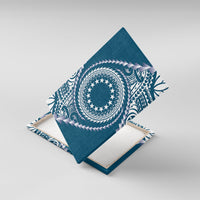 Cook Islands Gospel Day Canvas Wall Art Blue Tribal Curves LT05 With Frame Blue - Polynesian Pride