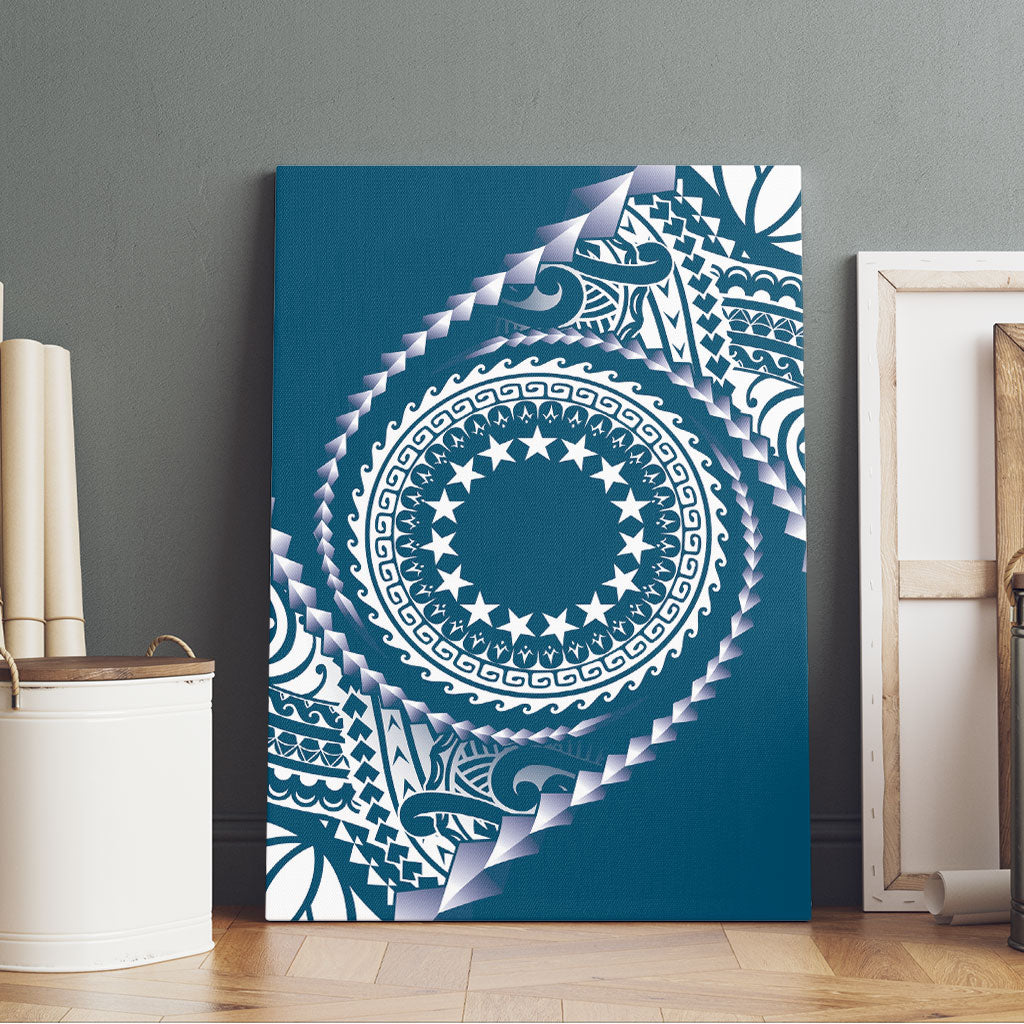 Cook Islands Gospel Day Canvas Wall Art Blue Tribal Curves LT05 - Polynesian Pride