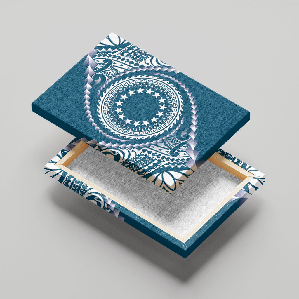 Cook Islands Gospel Day Canvas Wall Art Blue Tribal Curves LT05 - Polynesian Pride