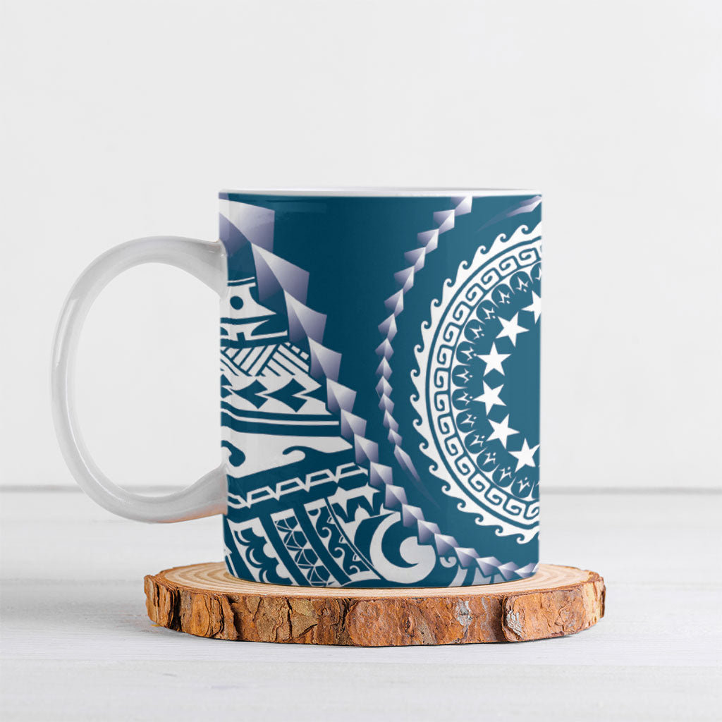 Cook Islands Gospel Day Ceramic Mug Blue Tribal Curves LT05 Blue - Polynesian Pride