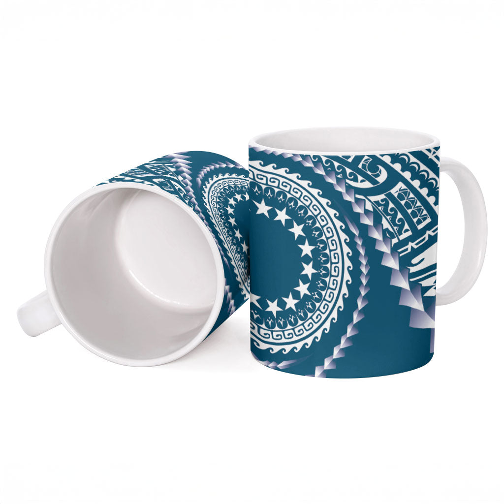 Cook Islands Gospel Day Ceramic Mug Blue Tribal Curves LT05 - Polynesian Pride