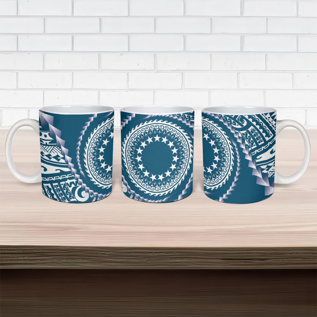 Cook Islands Gospel Day Ceramic Mug Blue Tribal Curves LT05 - Polynesian Pride