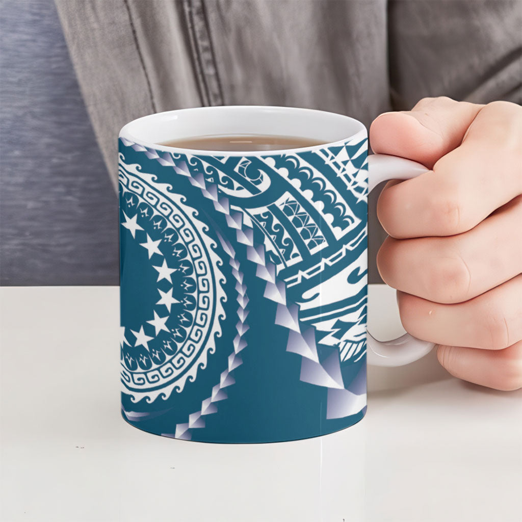 Cook Islands Gospel Day Ceramic Mug Blue Tribal Curves LT05 - Polynesian Pride