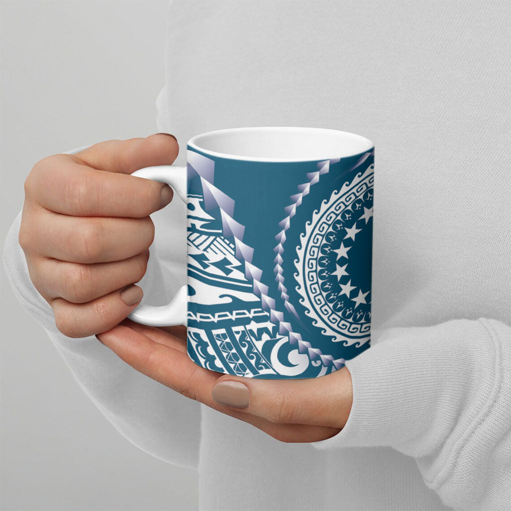 Cook Islands Gospel Day Ceramic Mug Blue Tribal Curves LT05 - Polynesian Pride