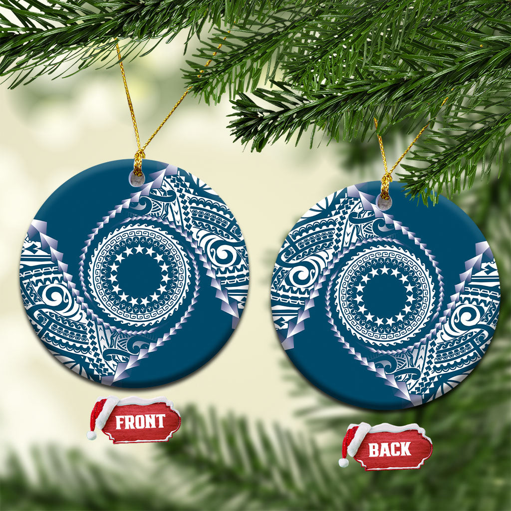 Cook Islands Gospel Day Ceramic Ornament Blue Tribal Curves