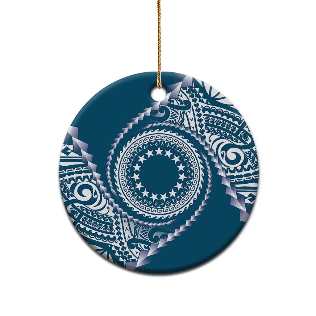 Cook Islands Gospel Day Ceramic Ornament Blue Tribal Curves