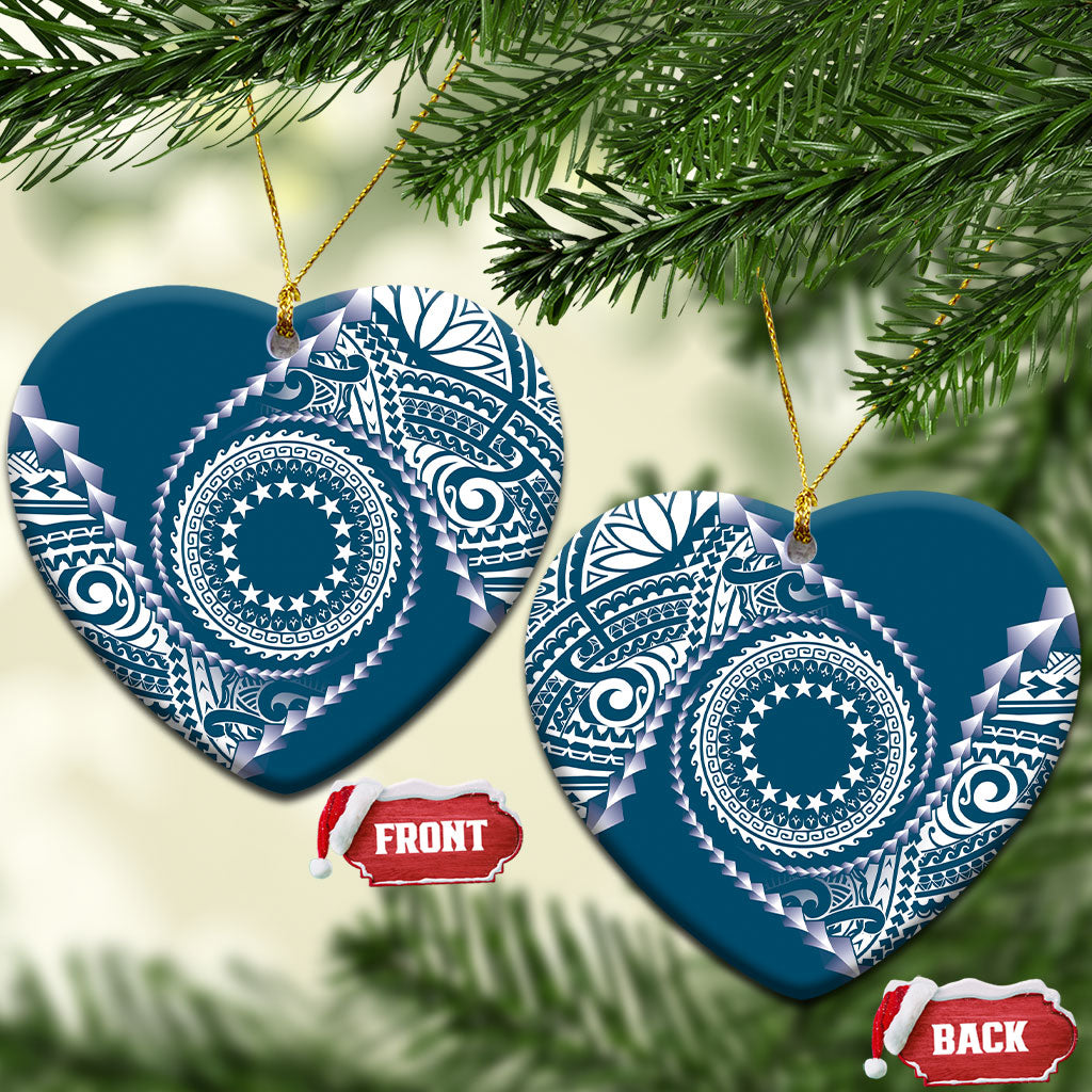 Cook Islands Gospel Day Ceramic Ornament Blue Tribal Curves