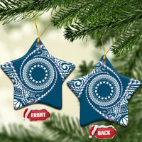 Cook Islands Gospel Day Ceramic Ornament Blue Tribal Curves
