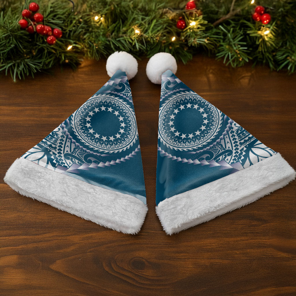 Cook Islands Gospel Day Christmas Santa Hat Blue Tribal Curves LT05 - Polynesian Pride