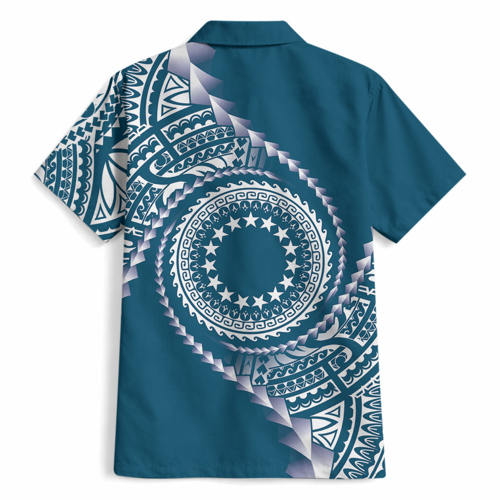 Cook Islands Gospel Day Hawaiian Shirt Blue Tribal Curves LT05 - Polynesian Pride
