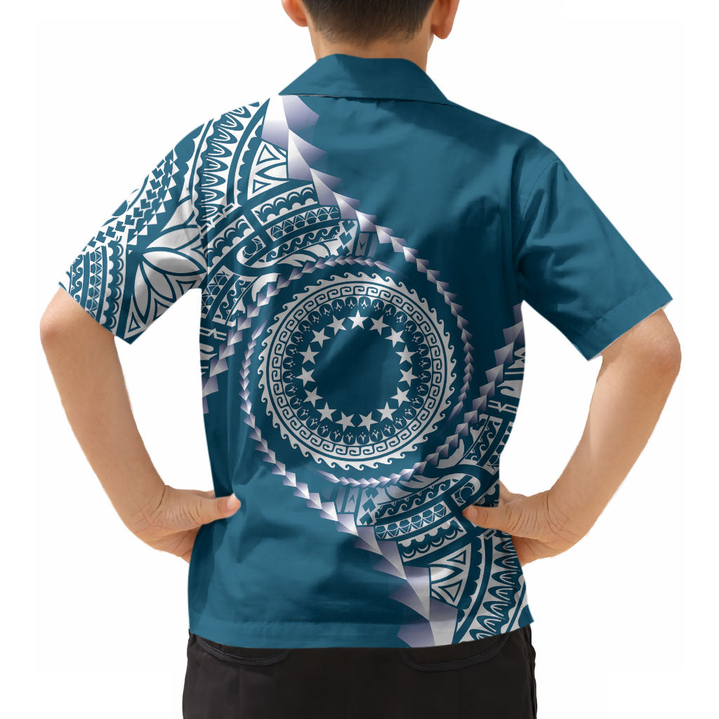Cook Islands Gospel Day Hawaiian Shirt Blue Tribal Curves LT05 - Polynesian Pride