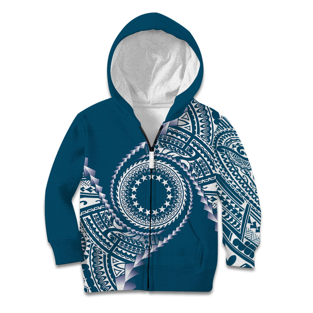 Cook Islands Gospel Day Kid Hoodie Blue Tribal Curves LT05 Zip Hoodie Blue - Polynesian Pride