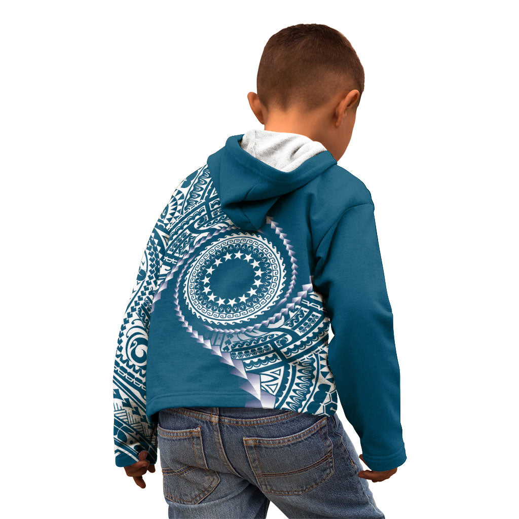Cook Islands Gospel Day Kid Hoodie Blue Tribal Curves LT05 - Polynesian Pride