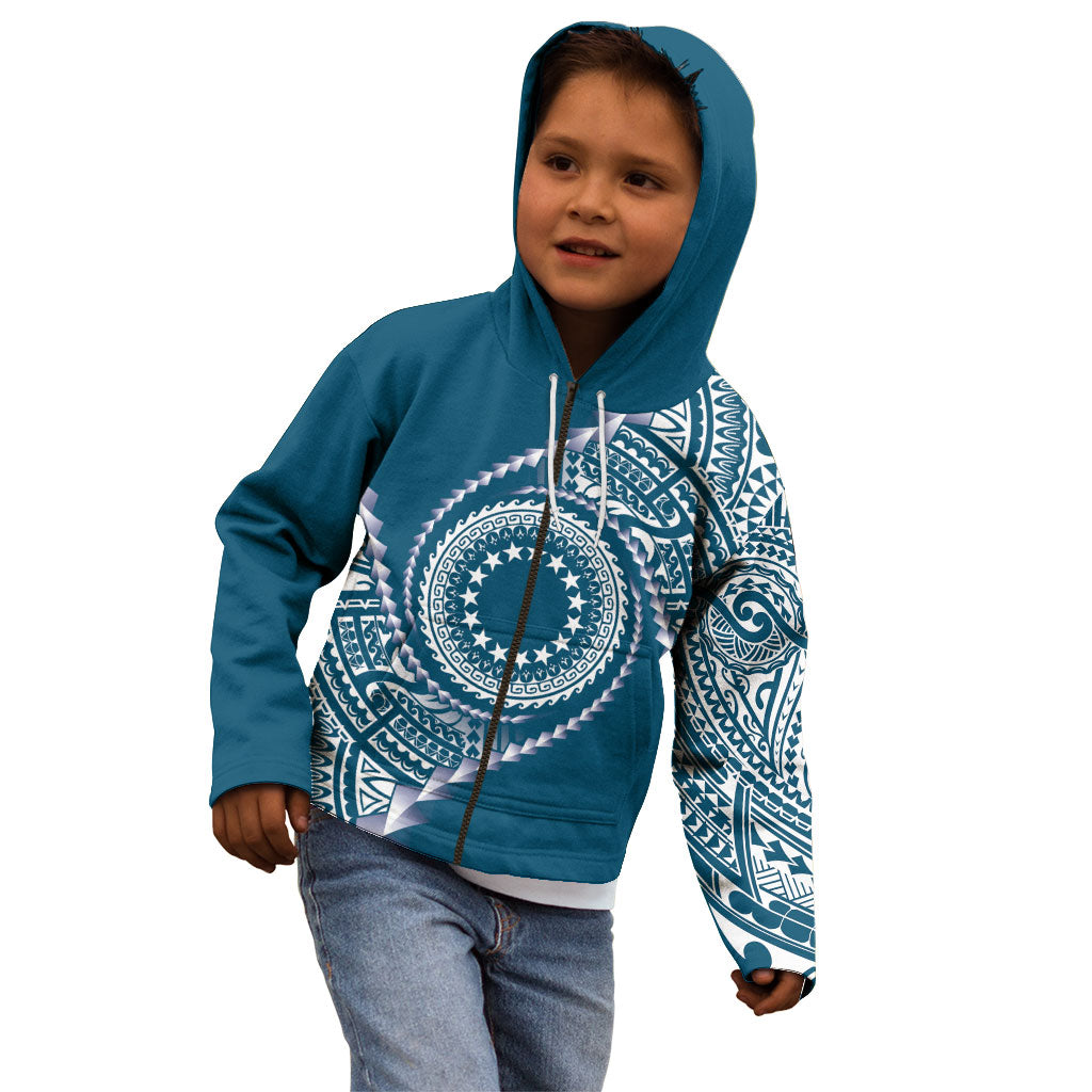 Cook Islands Gospel Day Kid Hoodie Blue Tribal Curves LT05 - Polynesian Pride
