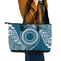 Cook Islands Gospel Day Leather Tote Bag Blue Tribal Curves LT05 - Polynesian Pride