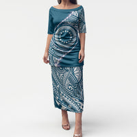 Cook Islands Gospel Day Puletasi Blue Tribal Curves LT05 Long Dress Blue - Polynesian Pride