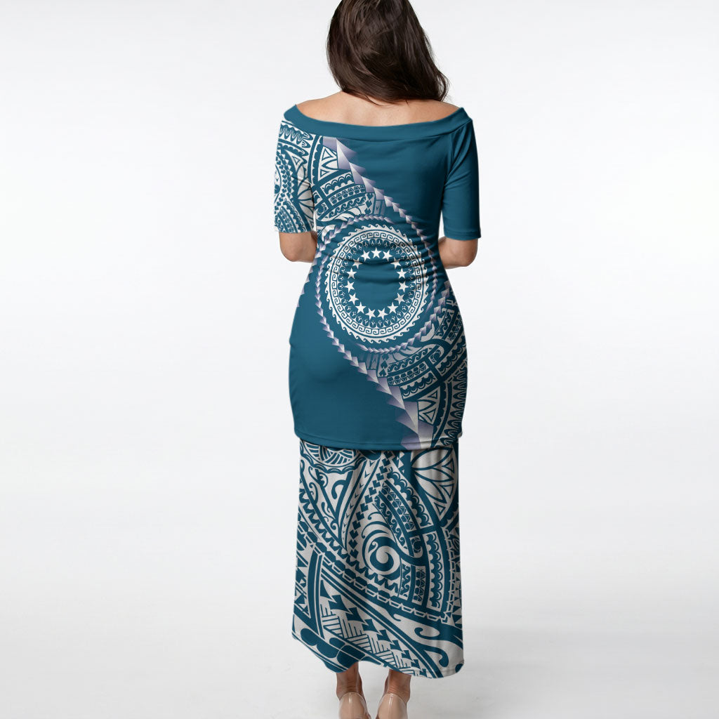 Cook Islands Gospel Day Puletasi Blue Tribal Curves LT05 - Polynesian Pride